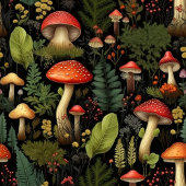 Earthy Tones Tablecloth Mushrooms & Wildflowers テーブルクロス