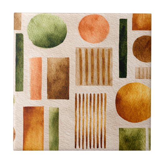 Earthy Watercolor Abstract Pattern - Boho Organic タイル (正面)