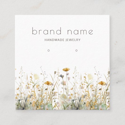 Earthy Watercolor Wildflowers Earring Display Card スクエア名刺 (正面)