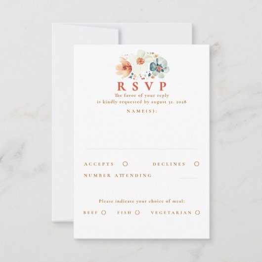 Earthy Wildflower Wedding RSVP Card (正面)