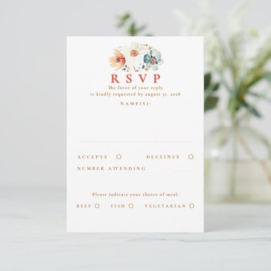 Earthy Wildflower Wedding RSVP Card (スタンド正面)