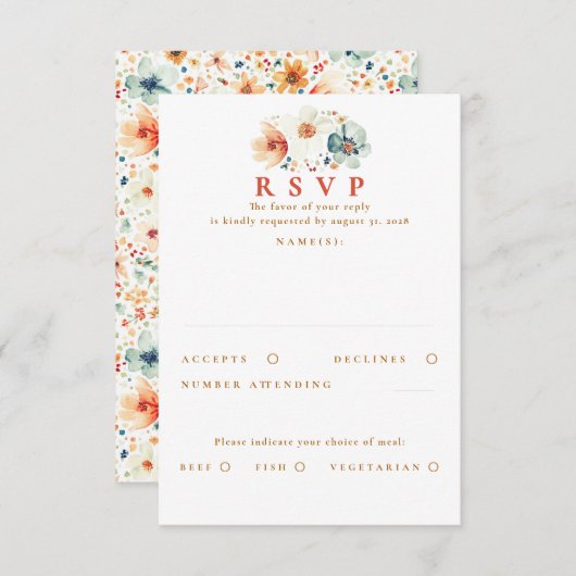 Earthy Wildflower Wedding RSVP Card (正面/裏面)