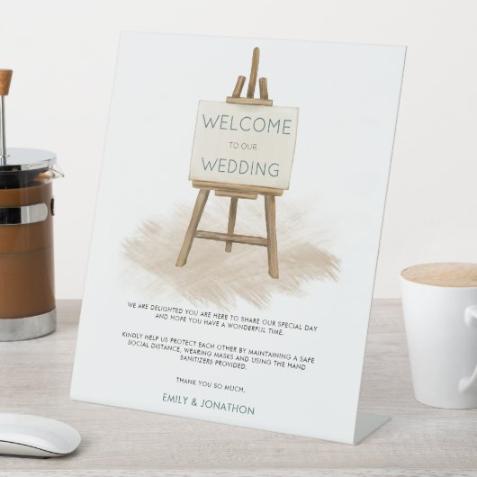 Easel 素朴 Welcomeの結婚Covid Safety Measures 台座サイン (インサイチュ)
