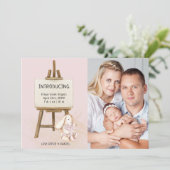 Easel & Bunny Photo Baby Girl誕生 案内状 (スタンド正面)