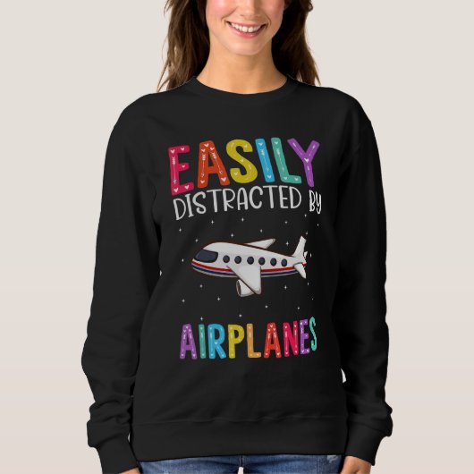 Easily Distracted By Airplanes Airplane スウェットシャツ (正面)