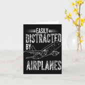 Easily Distracted By Airplanes Funny Plane Lovers  カード (黄色い花)