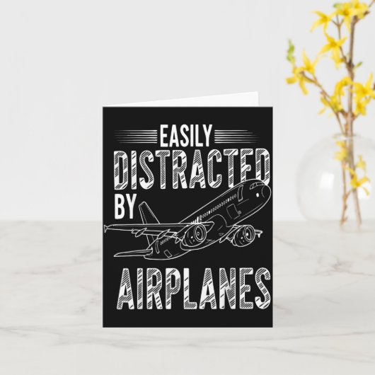 Easily Distracted By Airplanes Funny Plane Lovers  カード (黄色い花)