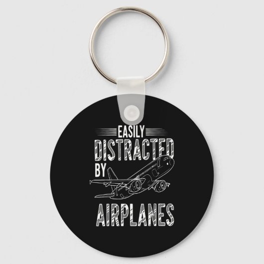Easily Distracted By Airplanes Funny Plane Lovers キーホルダー (正面)