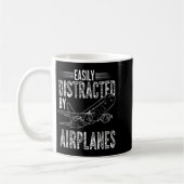 Easily Distracted By Airplanes Funny Plane Lovers  コーヒーマグカップ (左)