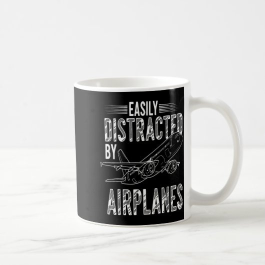 Easily Distracted By Airplanes Funny Plane Lovers  コーヒーマグカップ (右)