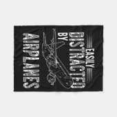 Easily Distracted By Airplanes Funny Plane Lovers  フリースブランケット (正面(横))