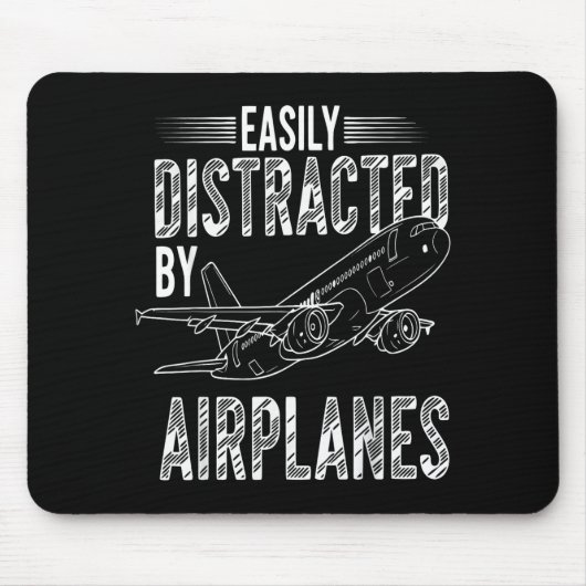 Easily Distracted By Airplanes Funny Plane Lovers  マウスパッド (正面)