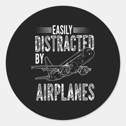 Easily Distracted By Airplanes Funny Plane Lovers  ラウンドシール (正面)