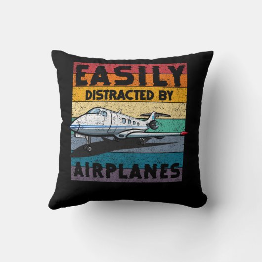 Easily Distracted By Airplanes Pilot Gifts Funny A クッション (裏面)