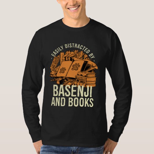 Easily Distracted By Basenji And Books Angari Dog Tシャツ (正面)