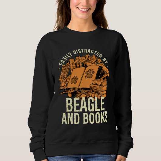 Easily Distracted By Beagle And Books English Beag スウェットシャツ (正面)