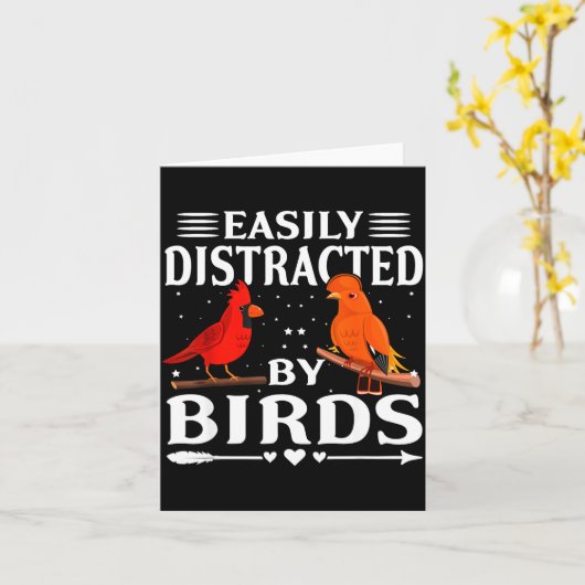 Easily Distracted By Birds Cute Funny Quote Bird L カード (黄色い花)