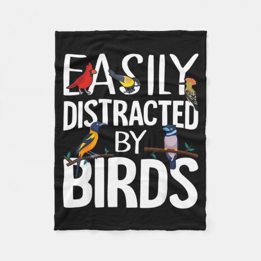 Easily Distracted By Birds Funny Bird Lover &amp;  フリースブランケット (正面)