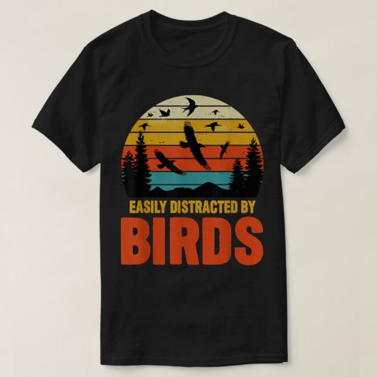 Easily Distracted by Birds Retro Sunset Bird Lover Tシャツ (デザイン正面)