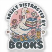 Easily Distracted by Books Cute Goose Bookworm シール (正面)