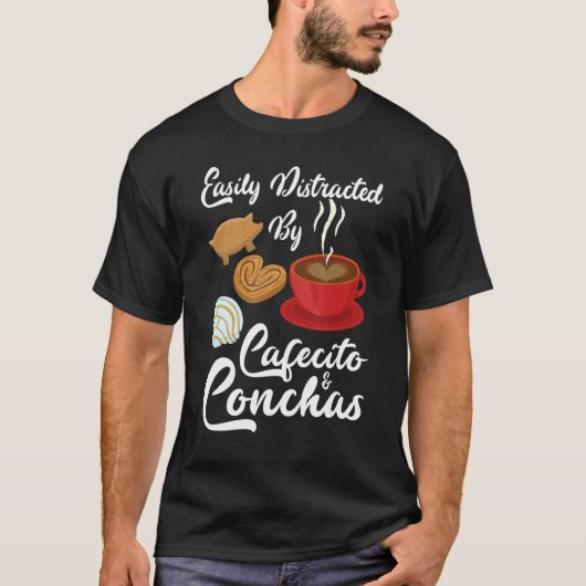 Easily Distracted By Cafecito & Concha Cute Spanis Tシャツ (正面)