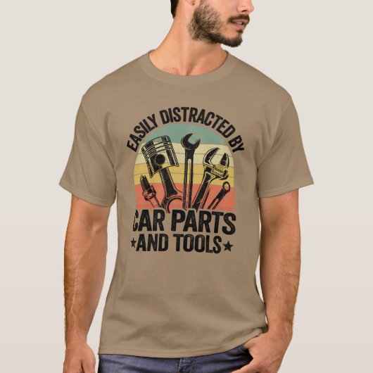 Easily Distracted By Car Parts Anls Funny Mechanic Tシャツ (正面)