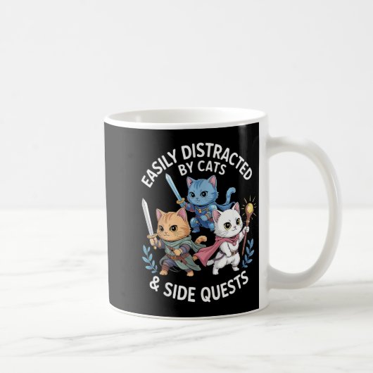 Easily Distracted By Cats &amp; Side Quests Funny  コーヒーマグカップ (右)