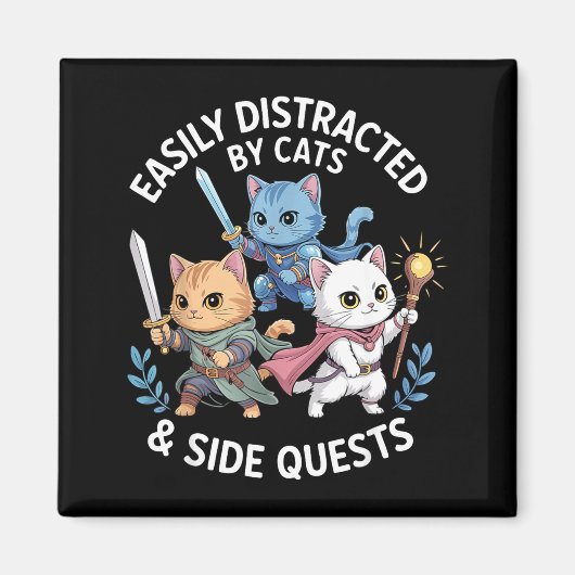 Easily Distracted By Cats &amp; Side Quests Funny  マグネット (正面)