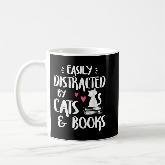 Easily Distracted by Cats and Books - Cat & Book L コーヒーマグカップ (左)