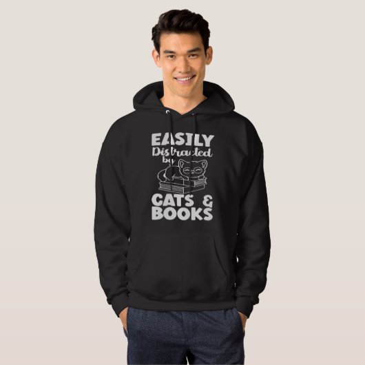 Easily Distracted By Cats And Books Cat  Bookworm パーカ (正面フル)