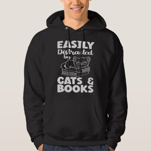 Easily Distracted By Cats And Books Cat  Bookworm パーカ (正面)