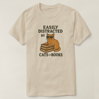 Easily Distracted by Cats and Books Tシャツ