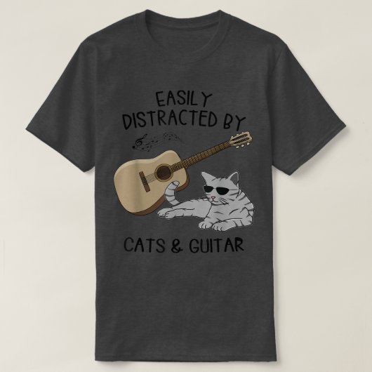 Easily Distracted By Cats And Guitar, Guitar Music Tシャツ (デザイン正面)
