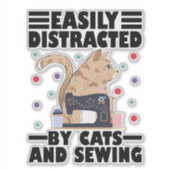 Easily Distracted By Cats And Sewing cat lover シール (正面)