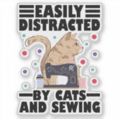 Easily Distracted By Cats And Sewing cat lover シール (正面)