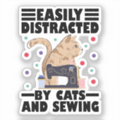 Easily Distracted By Cats And Sewing cat lover シール (正面)