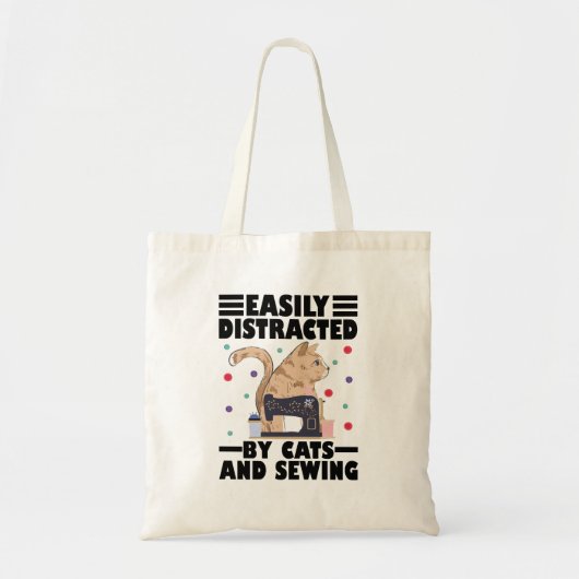 Easily Distracted By Cats And Sewing cat lover トートバッグ (正面)