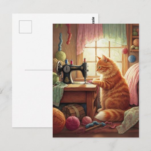 Easily Distracted By Cats And Sewing - Cat Sewing ポストカード (正面/裏面)