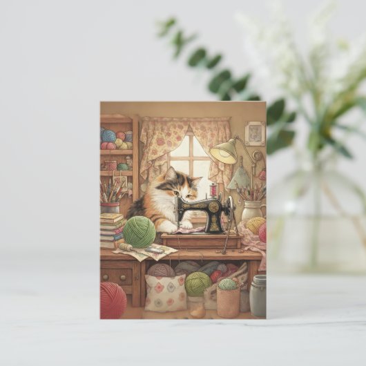 Easily Distracted By Cats And Sewing - Cat Sewing ポストカード (スタンド正面)