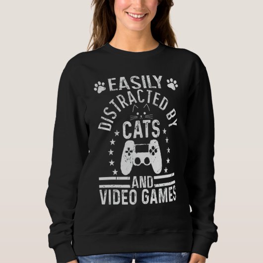 Easily Distracted By Cats And Video Games  Cats スウェットシャツ (正面)