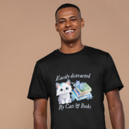 Easily Distracted by Cats & Books Art Tシャツ