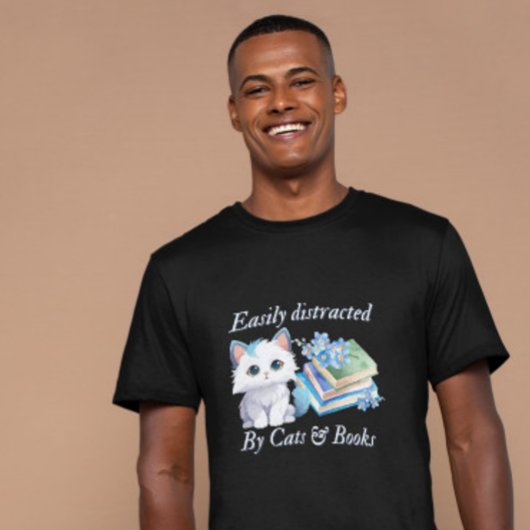 Easily Distracted by Cats & Books Art Tシャツ
