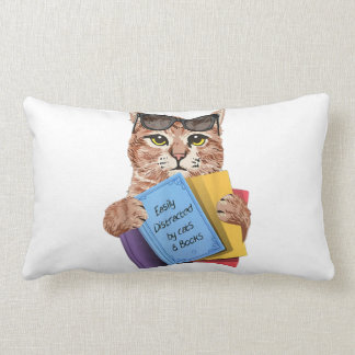 Easily Distracted By Cats _ Books Cat Book Cute ランバークッション