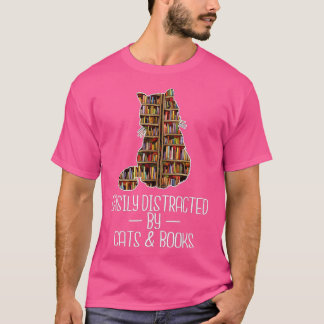 Easily Distracted by Cats & Books Lover Book Nerd  Tシャツ
