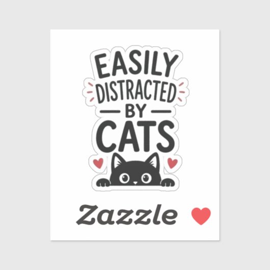 Easily Distracted By Cats Funny Cat Lover Quote シール (シート)