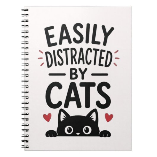 Easily Distracted By Cats Funny Cat Lover Quote ノートブック (正面)