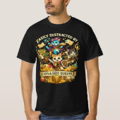 Easily Distracted by Cats & Side Quests Funny RPG Tシャツ (正面)