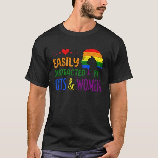 Easily Distracted By Cats Women LGBTQ Lesbian Prid Tシャツ (正面)