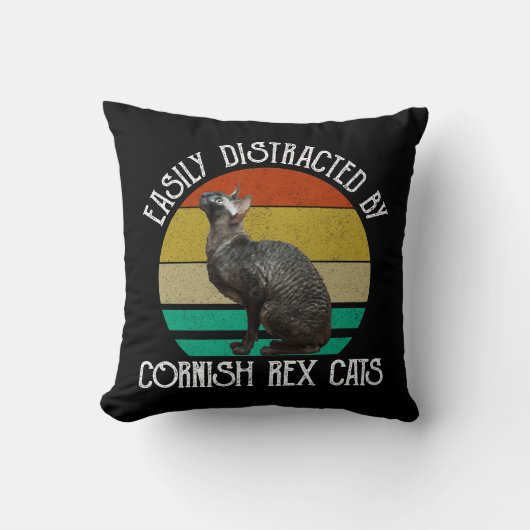 Easily Distracted By Cornish Rex Cats クッション (正面)