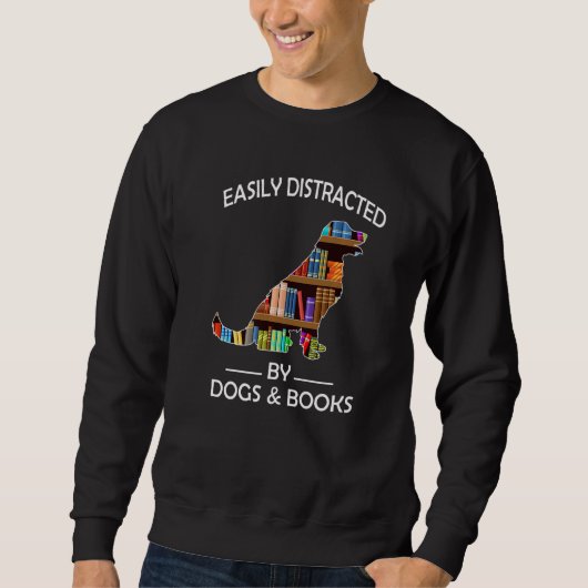 Easily Distracted By Dogs & Books Funny Golden Ret スウェットシャツ (正面)
